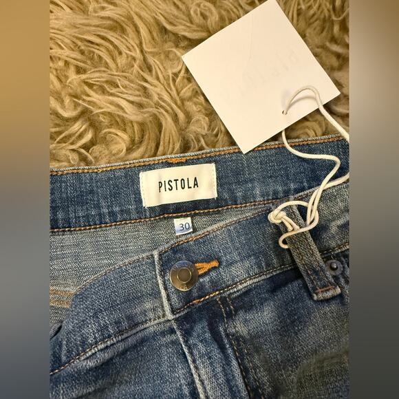 Pistola High Waisted Frayed Hem Medium Blue Denim Shorts Women’s 30 - Picture 2 of 4